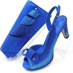 Womens Sparkly Crystal Accented Party Shoes and Matching Shoulder Bag Set Comfortable High Heels for Bride
