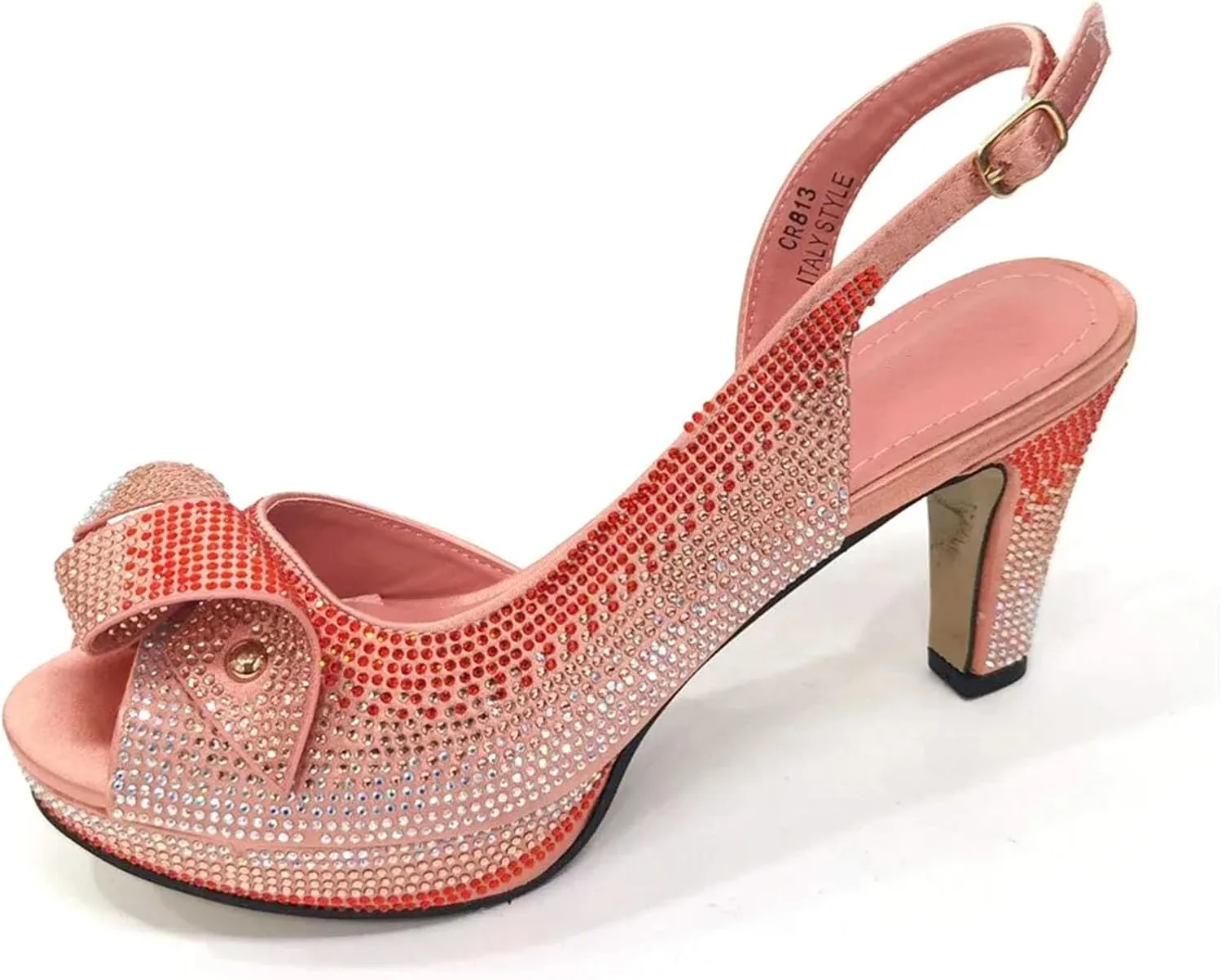Womens Sparkly Crystal Accented Party Shoes and Matching Shoulder Bag Set Comfortable High Heels for Bride