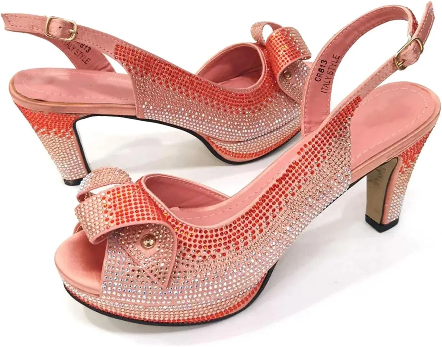 Womens Sparkly Crystal Accented Party Shoes and Matching Shoulder Bag Set Comfortable High Heels for Bride