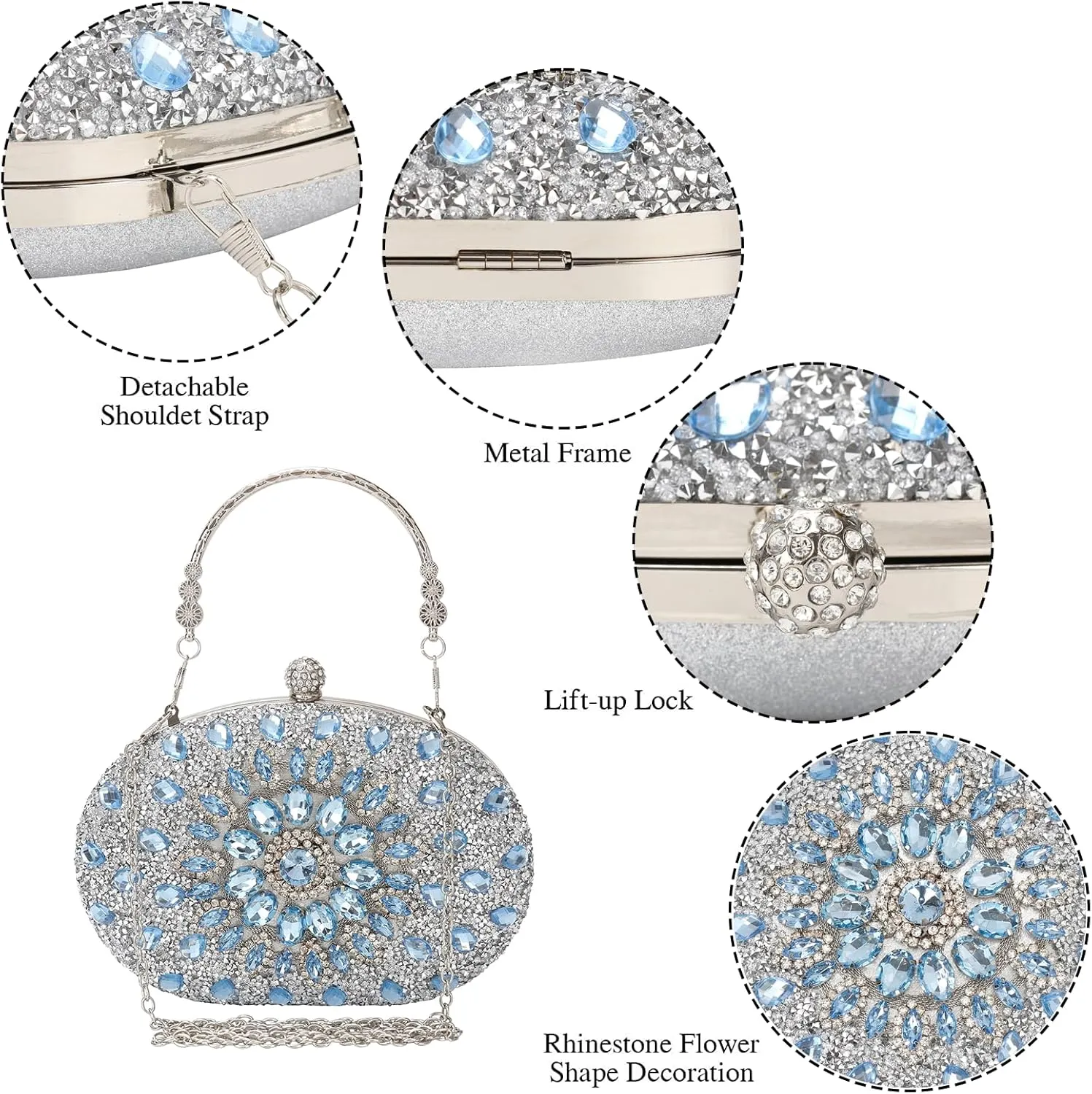 Womens Sparkly Rhinestone Glitter Clutch Purse Evening Handbag Shoulder Bag for Wedding Party Prom