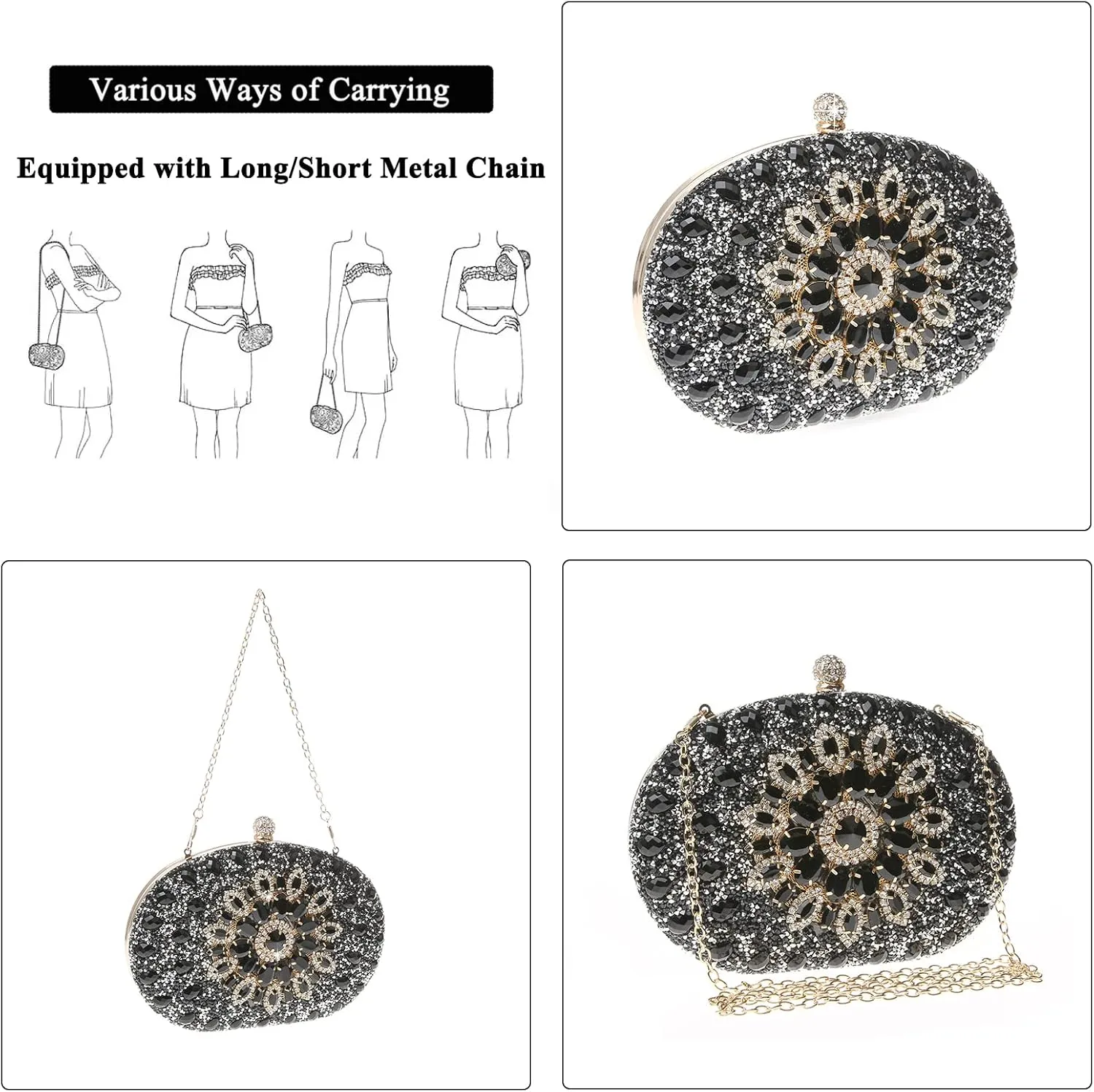 Womens Sparkly Rhinestone Glitter Clutch Purse Evening Handbag Shoulder Bag for Wedding Party Prom