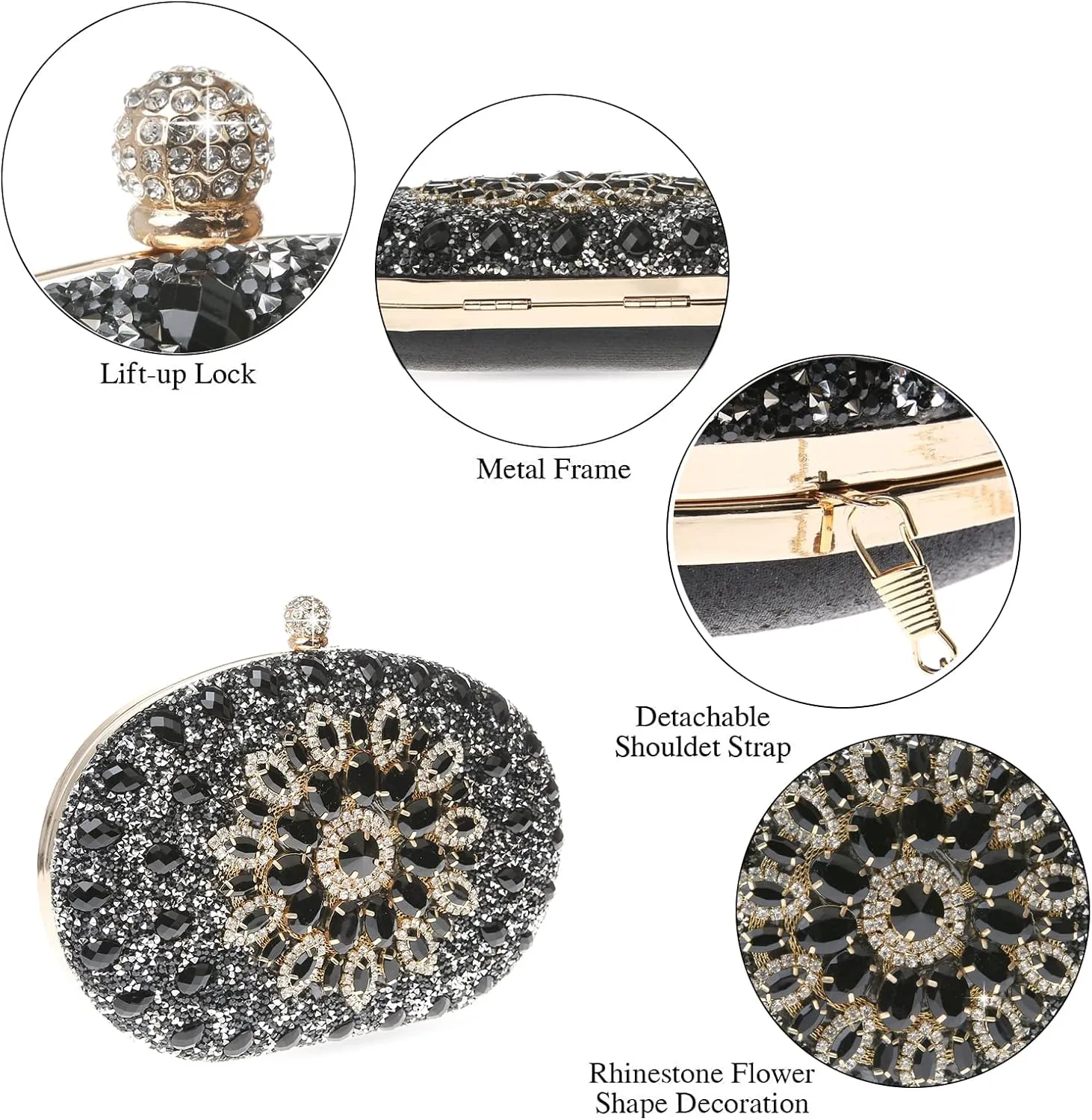 Womens Sparkly Rhinestone Glitter Clutch Purse Evening Handbag Shoulder Bag for Wedding Party Prom