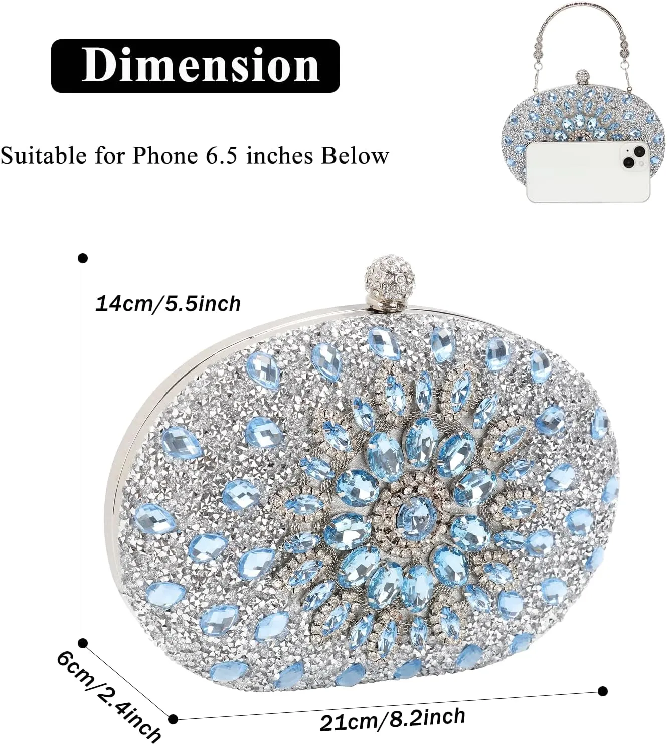 Womens Sparkly Rhinestone Glitter Clutch Purse Evening Handbag Shoulder Bag for Wedding Party Prom