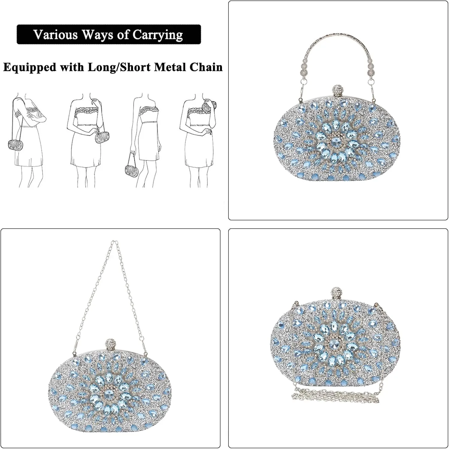 Womens Sparkly Rhinestone Glitter Clutch Purse Evening Handbag Shoulder Bag for Wedding Party Prom