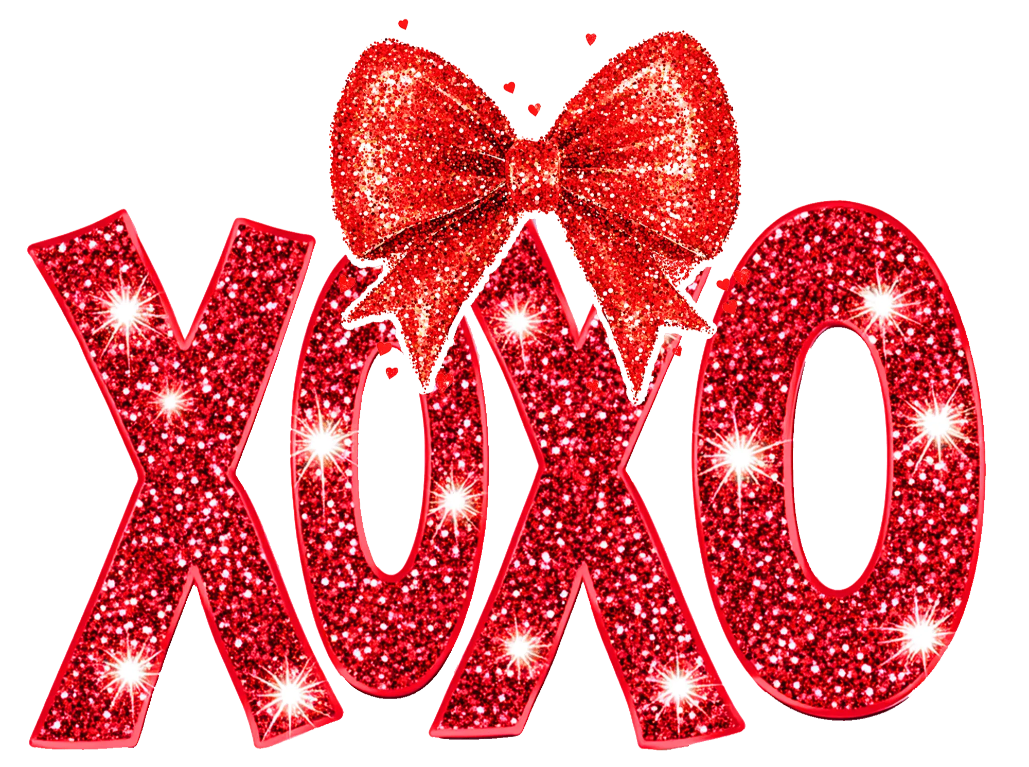 XOXO Red Bow In Glitter Font With Starburst DTF (direct-to-film) Transfer