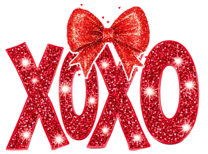 XOXO Red Bow In Glitter Font With Starburst DTF (direct-to-film) Transfer