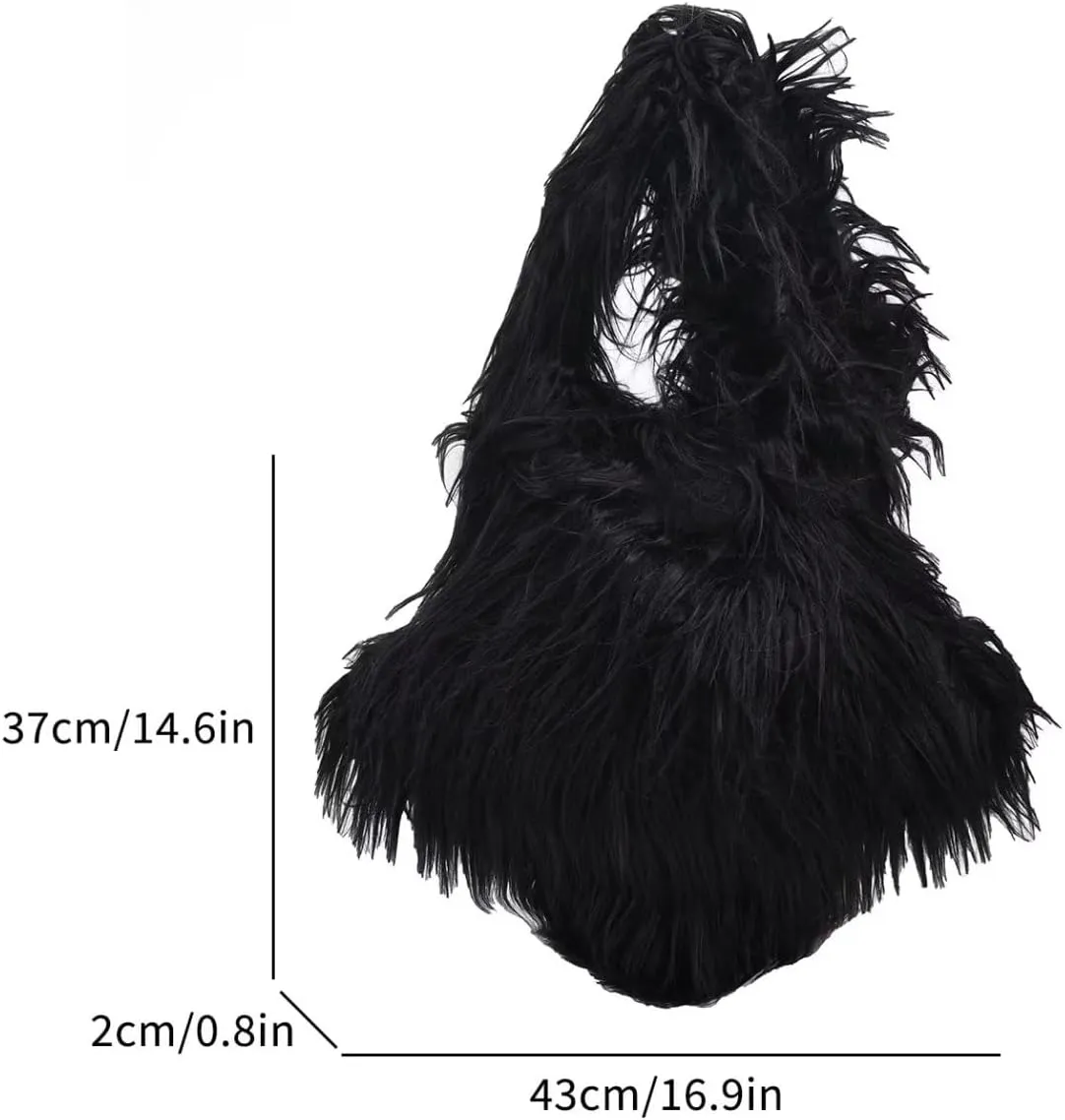 Y2K Furry Purse Star Shaped Heart-shaped Shoulder Bag Faux Fur Pentagram Handbag Fluffy Tote Plush Bag for Women