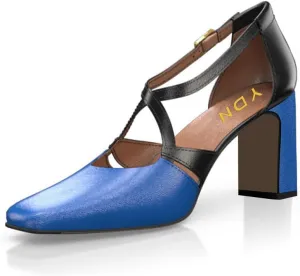 YDN Women Cross Strap Sqaure Toe Pumps Chunky Block High Heel D'orsays Fashion Contrast Stitching Office Dressy Shoes Size 4-15 US