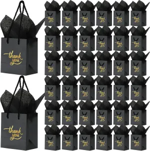 Yeaqee 100 Pack Small Gift Bags Bulk Mini Thank You Paper Bags with Handle and Tissue Paper for Wedding Birthday Baby Shower Business Graduation Party Favors, 4 x 2.75 x 4.5 Inch(Black)