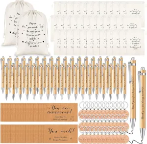 Yeaqee 36 Sets Employee Appreciation Gift Include Motivational Burlap Drawstring Bags Wood Retractable Ballpoint Pens Inspirational Keychain Thank You Kraft Cards for Coworker Office Supplies