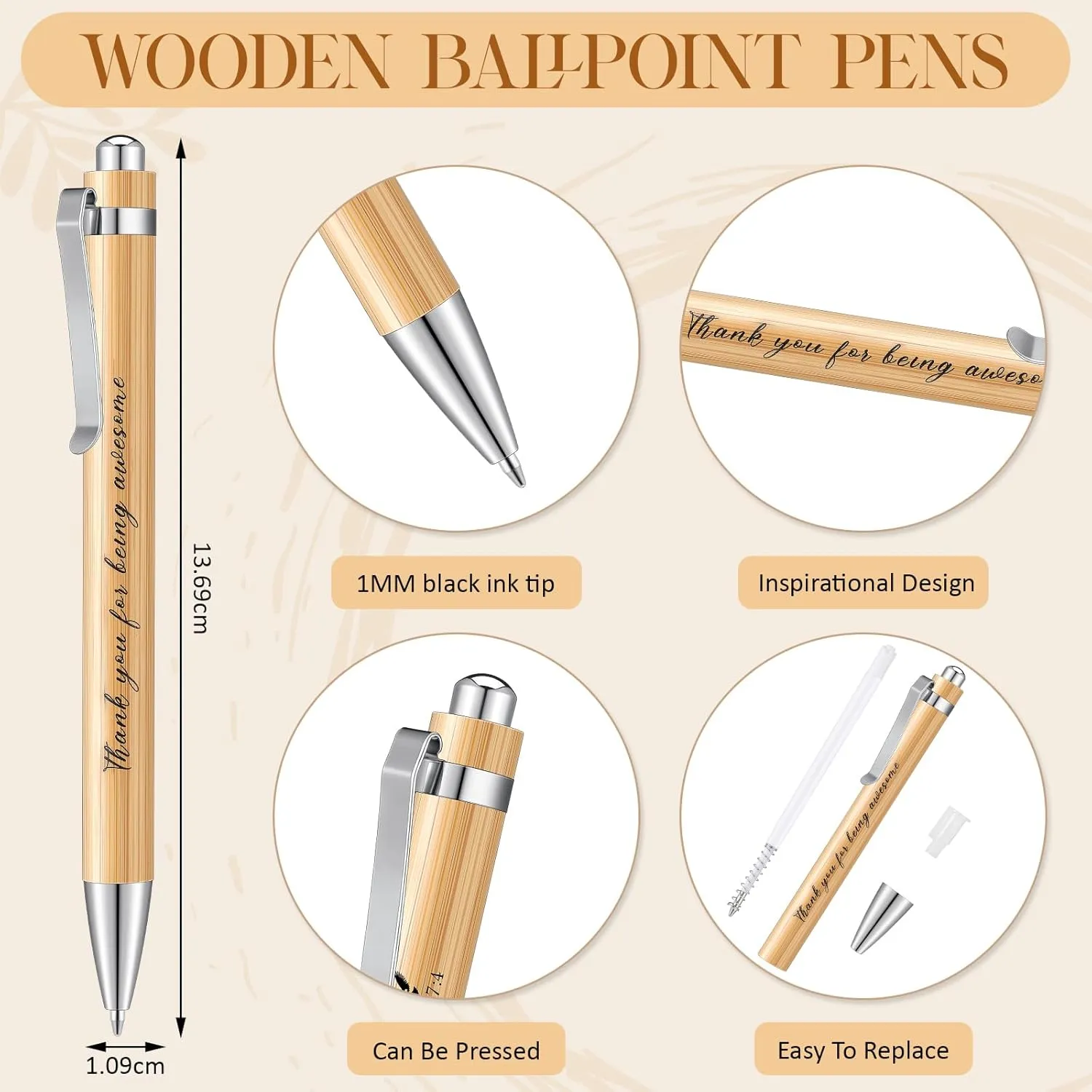 Yeaqee 36 Sets Employee Appreciation Gift Include Motivational Burlap Drawstring Bags Wood Retractable Ballpoint Pens Inspirational Keychain Thank You Kraft Cards for Coworker Office Supplies