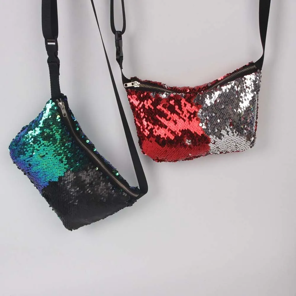 YEKEYI Reversible Mermaid Sparkling Sequins Glitter Belt Waist Bag Handbag Wallet Purse Case Cosmetic Makeup Bag Waist