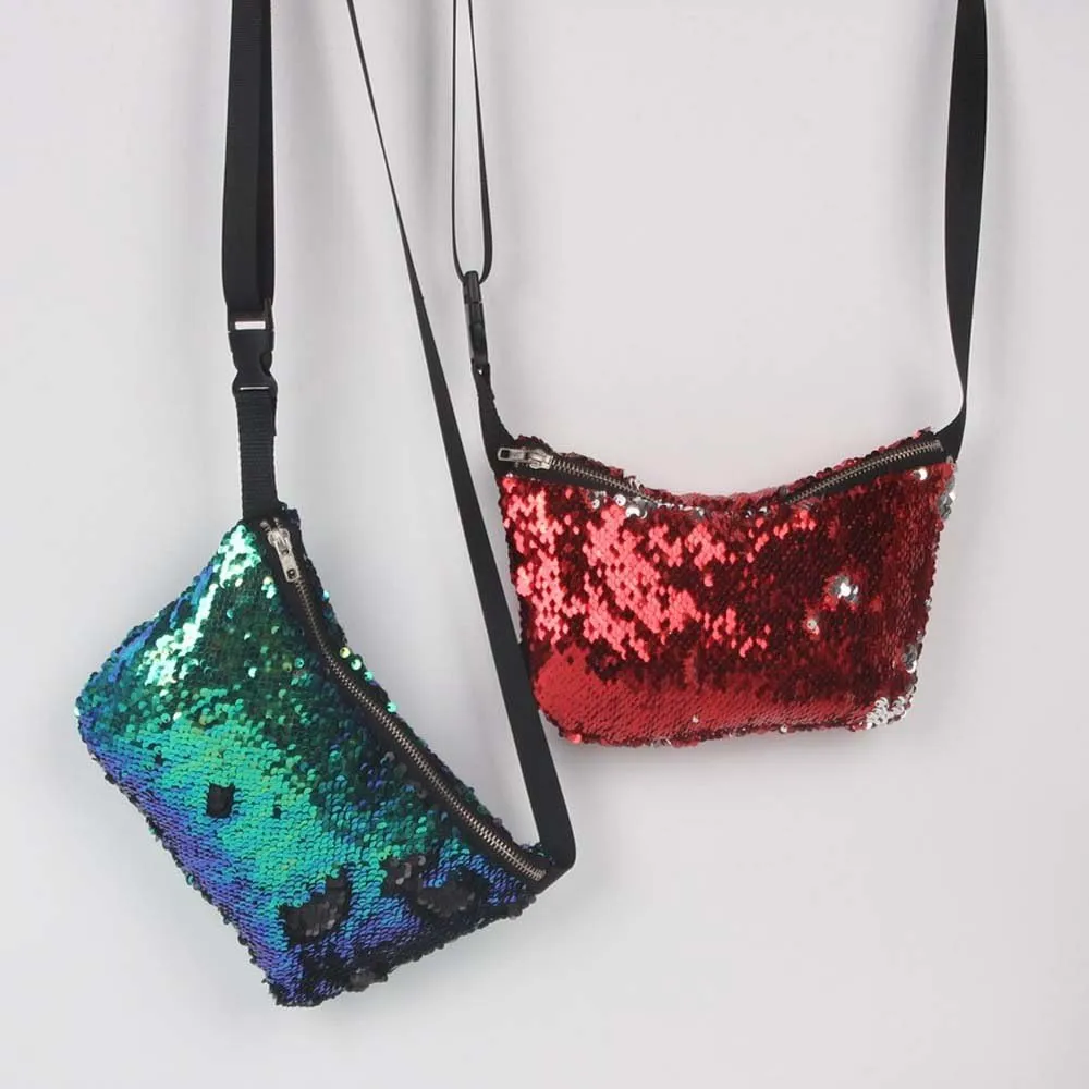 YEKEYI Reversible Mermaid Sparkling Sequins Glitter Belt Waist Bag Handbag Wallet Purse Case Cosmetic Makeup Bag Waist