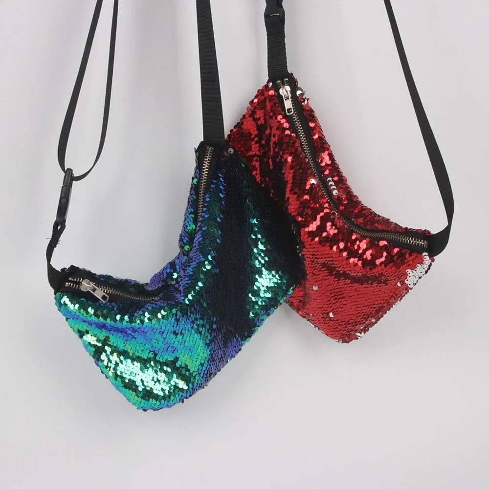 YEKEYI Reversible Mermaid Sparkling Sequins Glitter Belt Waist Bag Handbag Wallet Purse Case Cosmetic Makeup Bag Waist