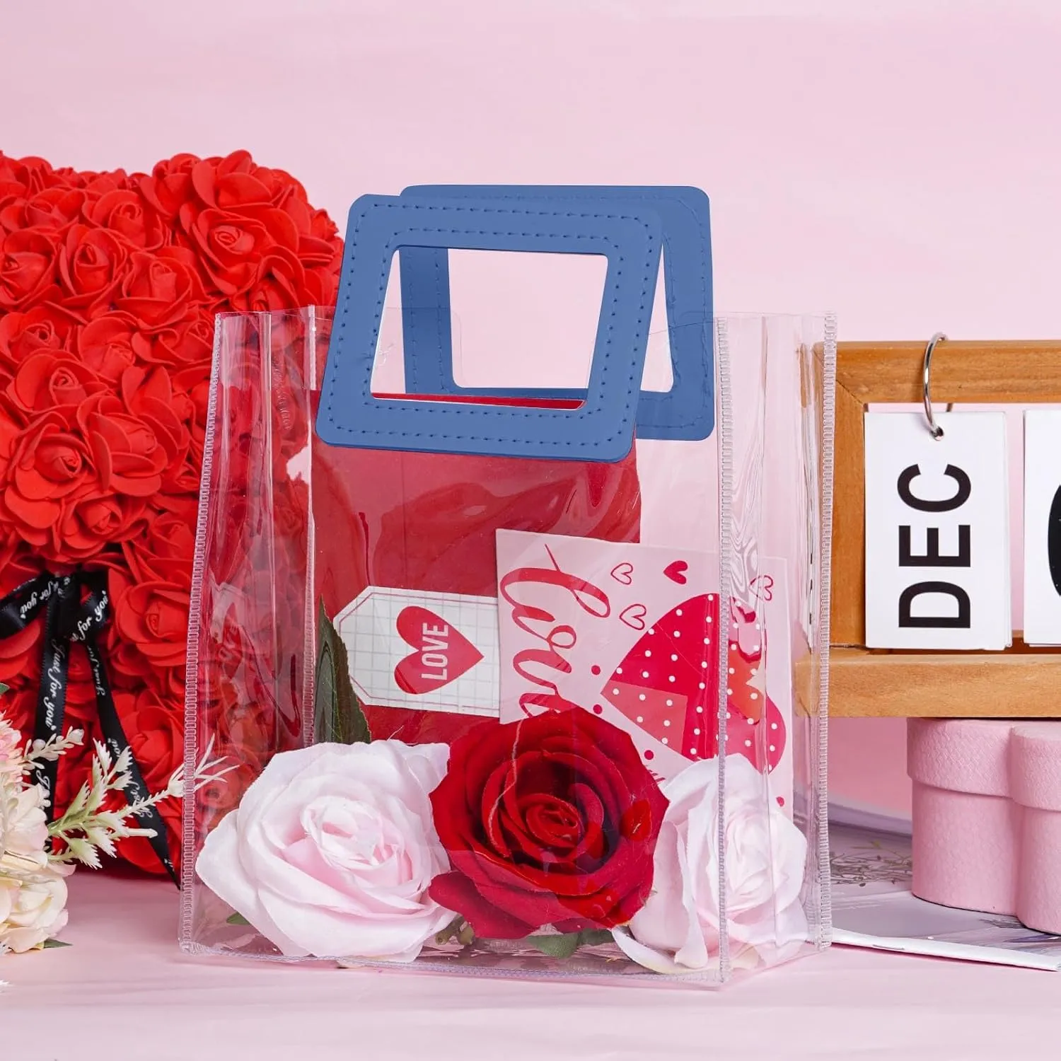 Yolyoo 15 Pack Clear Gift Bags with White Handles Transparent PVC Gift Wrap Bags Plastic Tote Bags Reusable Shopping Bags for Bridal Party,Wedding,Baby Shower,Birthday Party 7 x 8 x 4 Inch (7 x 8 x 4