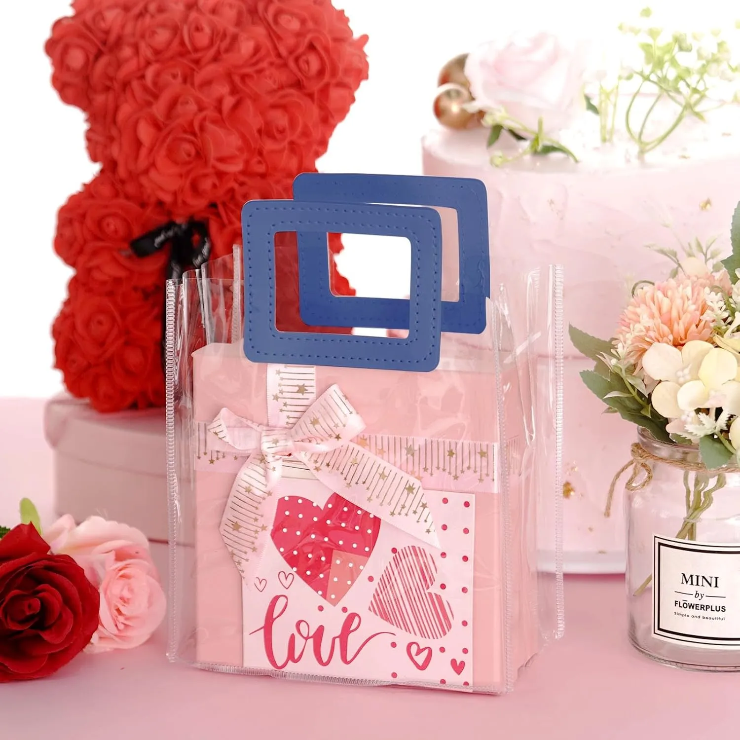 Yolyoo 15 Pack Clear Gift Bags with White Handles Transparent PVC Gift Wrap Bags Plastic Tote Bags Reusable Shopping Bags for Bridal Party,Wedding,Baby Shower,Birthday Party 7 x 8 x 4 Inch (7 x 8 x 4
