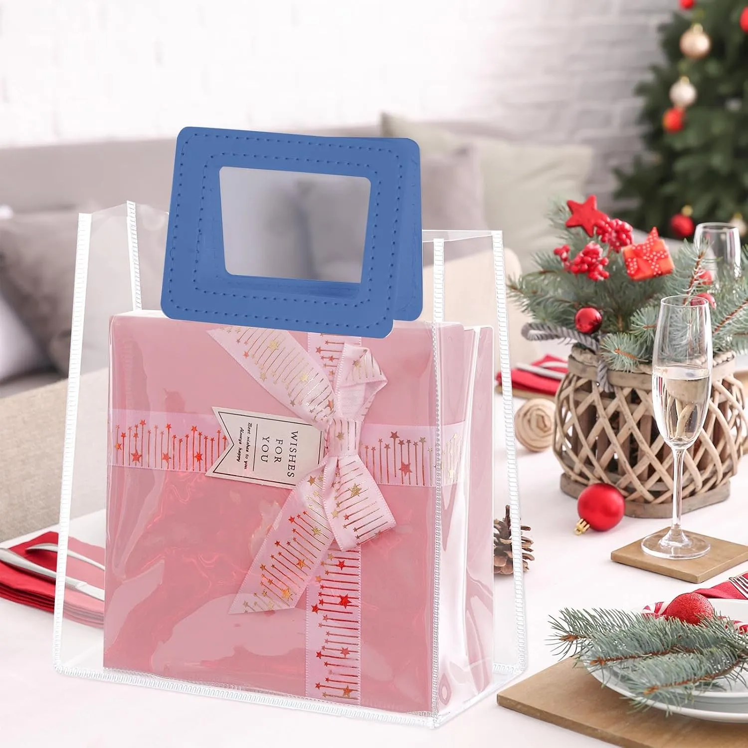 Yolyoo 15 Pack Clear Gift Bags with White Handles Transparent PVC Gift Wrap Bags Plastic Tote Bags Reusable Shopping Bags for Bridal Party,Wedding,Baby Shower,Birthday Party 7 x 8 x 4 Inch (7 x 8 x 4