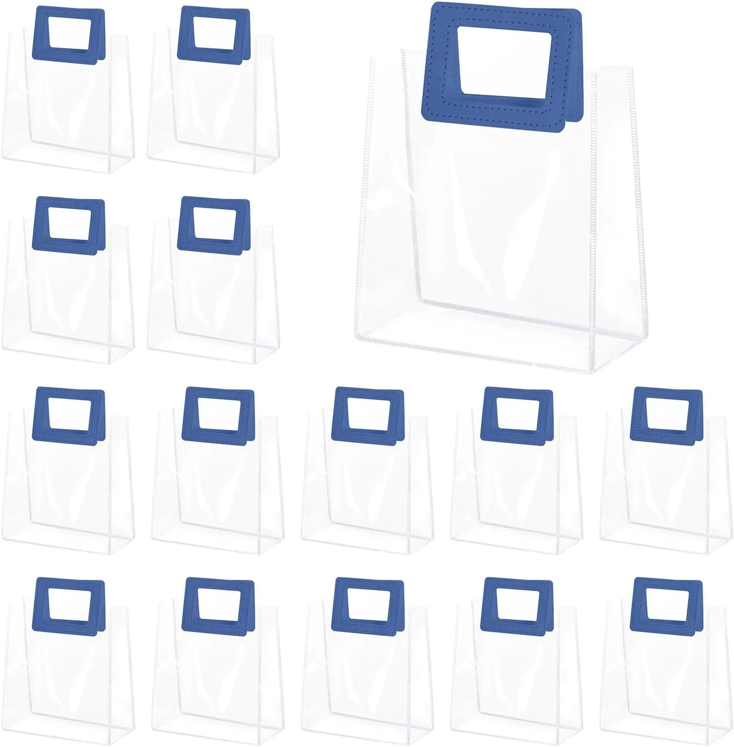 Yolyoo 15 Pack Clear Gift Bags with White Handles Transparent PVC Gift Wrap Bags Plastic Tote Bags Reusable Shopping Bags for Bridal Party,Wedding,Baby Shower,Birthday Party 7 x 8 x 4 Inch (7 x 8 x 4