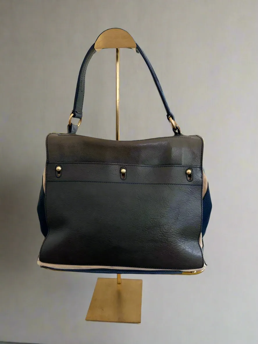 YSL Yves Saint Laurent Muse Two in Blue Nubuck Croc Embossed Small Size
