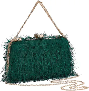YYW Clutch Purse for Women Cute Fluffy Evening Handbags Shoulder Bag for Wedding Party Banquet