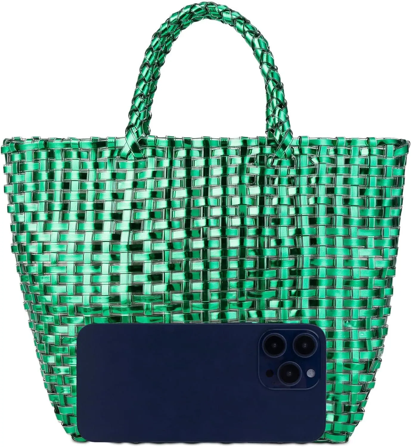 YYW Woven Bag for Women, Shiny Leather Tote Bag, Small Basket Handbag Women Clutch Purse