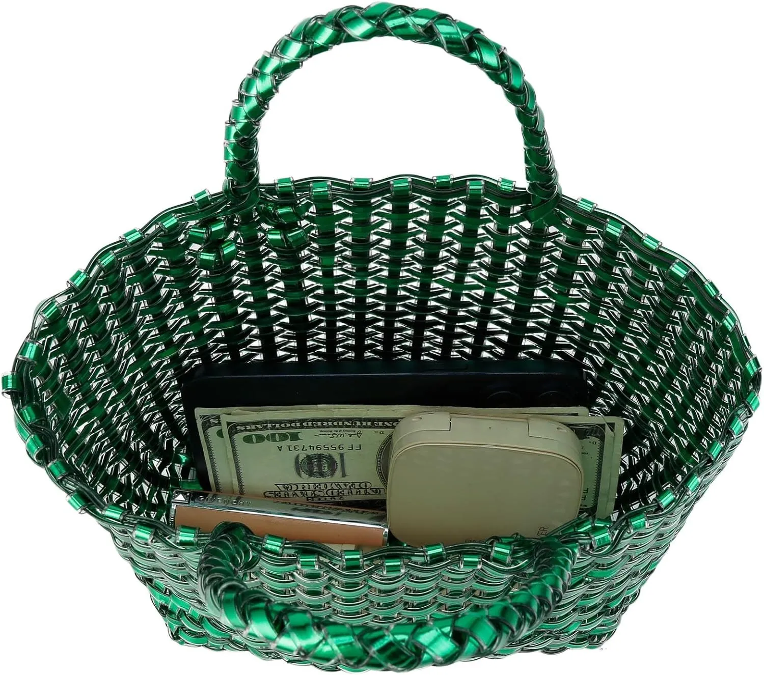 YYW Woven Bag for Women, Shiny Leather Tote Bag, Small Basket Handbag Women Clutch Purse