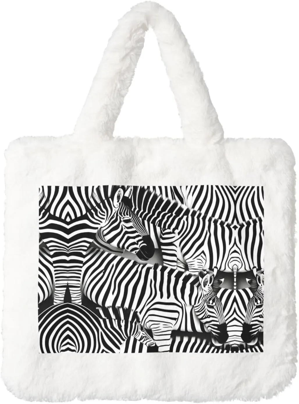Zebra Printing Fluffy Shoulder Bag Ladies Plush Underarm Bag Tote Bag Furry Purse Handbag For Work Travel