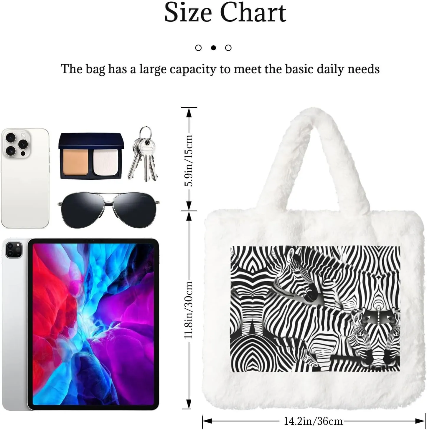 Zebra Printing Fluffy Shoulder Bag Ladies Plush Underarm Bag Tote Bag Furry Purse Handbag For Work Travel
