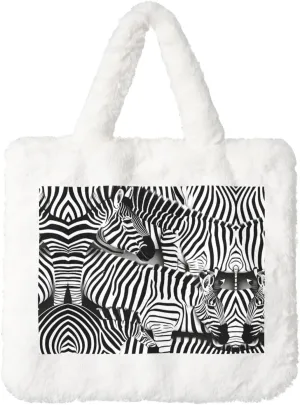 Zebra Printing Fluffy Shoulder Bag Ladies Plush Underarm Bag Tote Bag Furry Purse Handbag For Work Travel