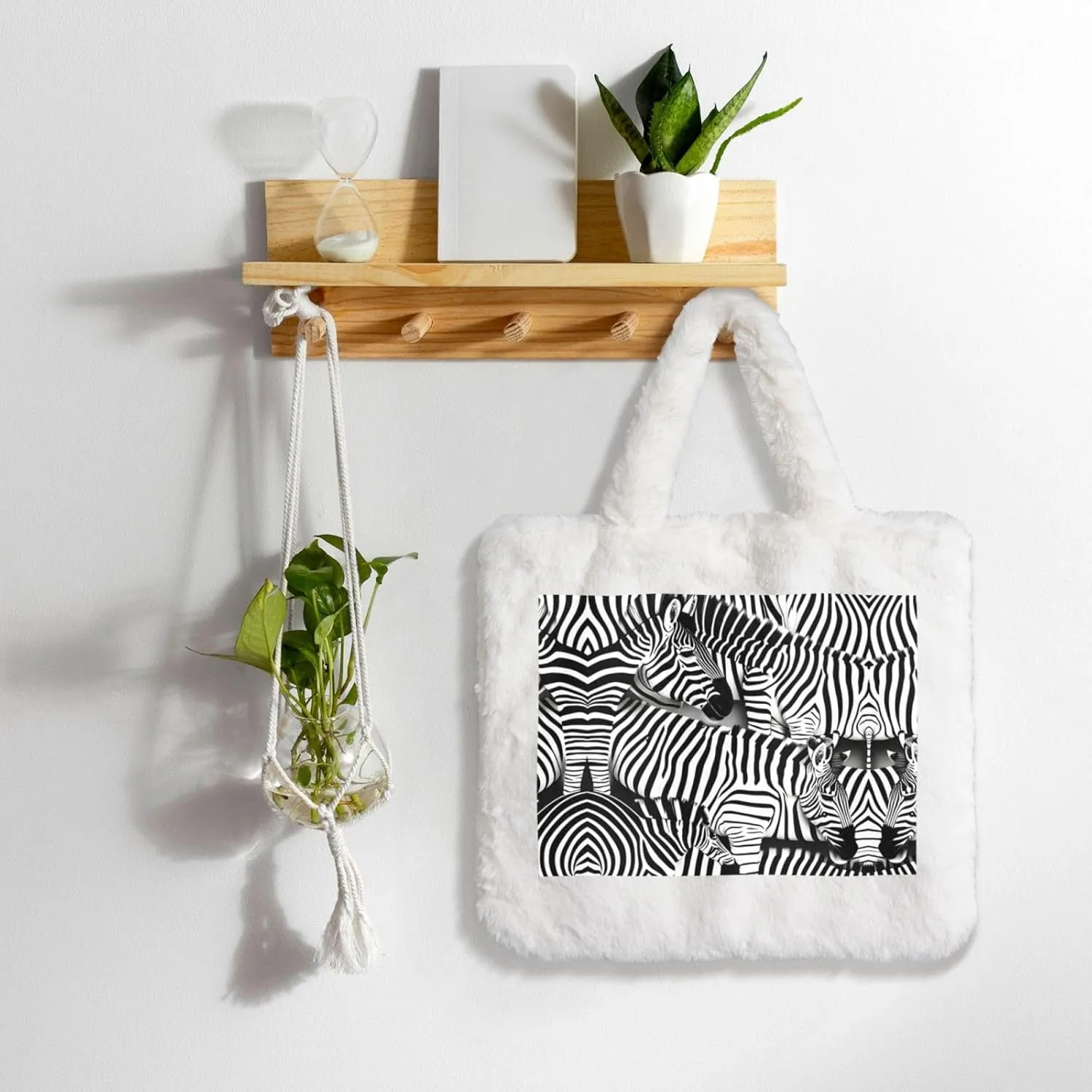 Zebra Printing Fluffy Shoulder Bag Ladies Plush Underarm Bag Tote Bag Furry Purse Handbag For Work Travel