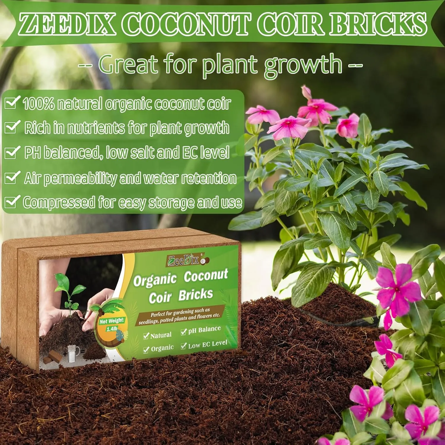 ZeeDix 10 Pcs Compressed Coco Coir Brick for Plants, Premium Organic Coconut Coir Bricks Coco Fiber Substrate Coco Coir Fiber Potting Soil with Low EC and pH Balance for Planting Gardening Reptiles