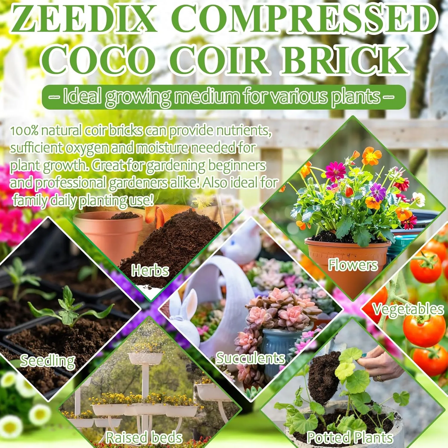 ZeeDix 10 Pcs Compressed Coco Coir Brick for Plants, Premium Organic Coconut Coir Bricks Coco Fiber Substrate Coco Coir Fiber Potting Soil with Low EC and pH Balance for Planting Gardening Reptiles