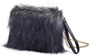 ZOSCGJMY Evening Faux Fur Handbags for Women Furry Fluffy Fuzzy Bags Purse Crossbody Shoulder Strap