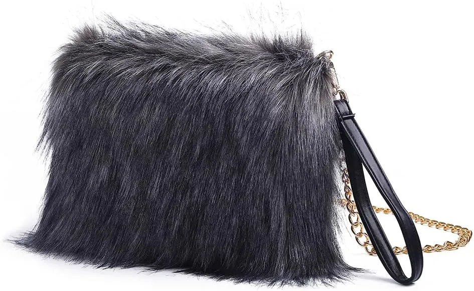 ZOSCGJMY Evening Faux Fur Handbags for Women Furry Fluffy Fuzzy Bags Purse Crossbody Shoulder Strap