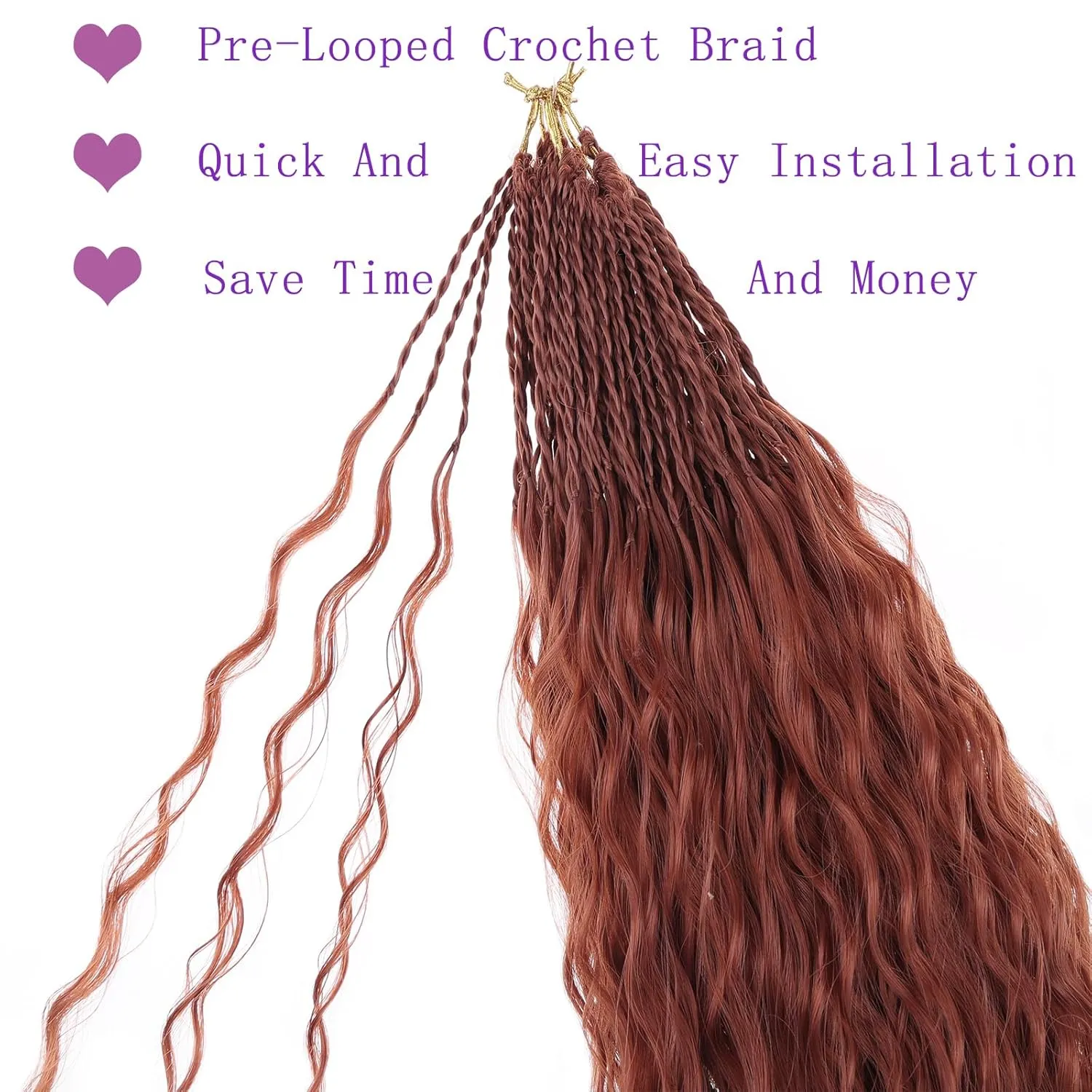 ZRQ Pre looped Micro Brazilian Braids Curly Crochet Hair 18 inch Water Wave Hair Afro Kinky Curly Red Braiding Hair Extensions Deep Wave Hair For Women