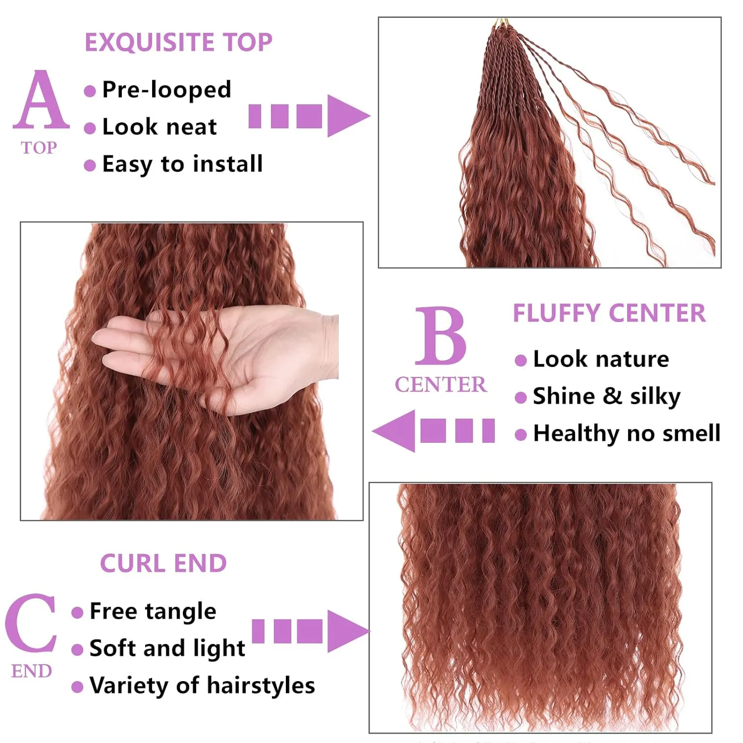 ZRQ Pre looped Micro Brazilian Braids Curly Crochet Hair 18 inch Water Wave Hair Afro Kinky Curly Red Braiding Hair Extensions Deep Wave Hair For Women