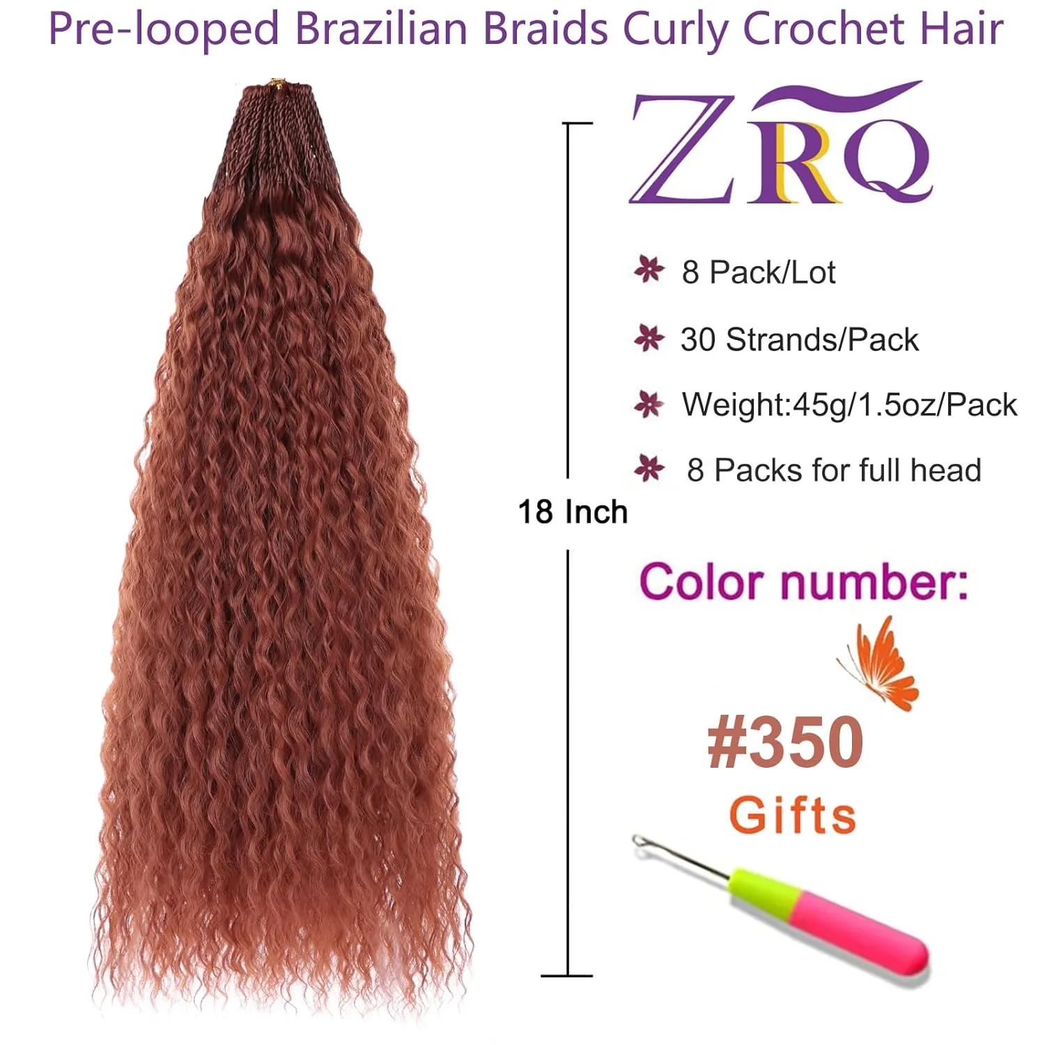 ZRQ Pre looped Micro Brazilian Braids Curly Crochet Hair 18 inch Water Wave Hair Afro Kinky Curly Red Braiding Hair Extensions Deep Wave Hair For Women