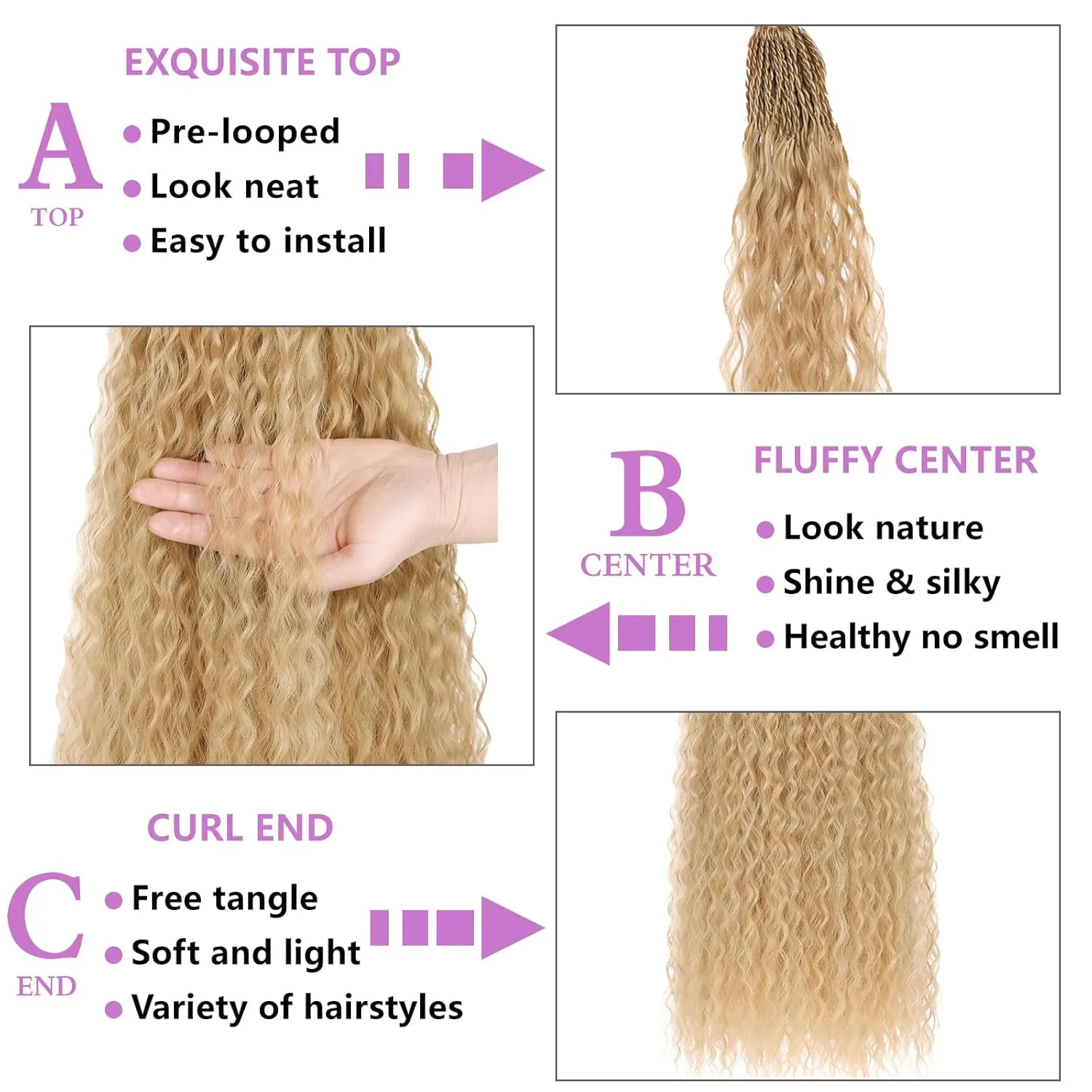 ZRQ Pre looped Micro Brazilian Braids Curly Crochet Hair 24 inch Water Wave Crochet Hair Afro Kinky Curly Blonde Braiding Hair Extensions Deep Wave Synthetic Crochet Hair For Women