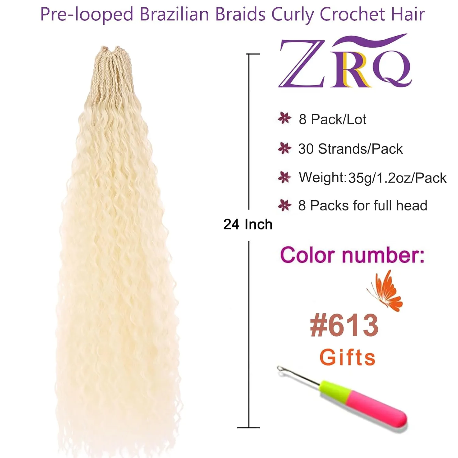 ZRQ Pre looped Micro Brazilian Braids Curly Crochet Hair 24 inch Water Wave Crochet Hair Afro Kinky Curly Blonde Braiding Hair Extensions Deep Wave Synthetic Crochet Hair For Women
