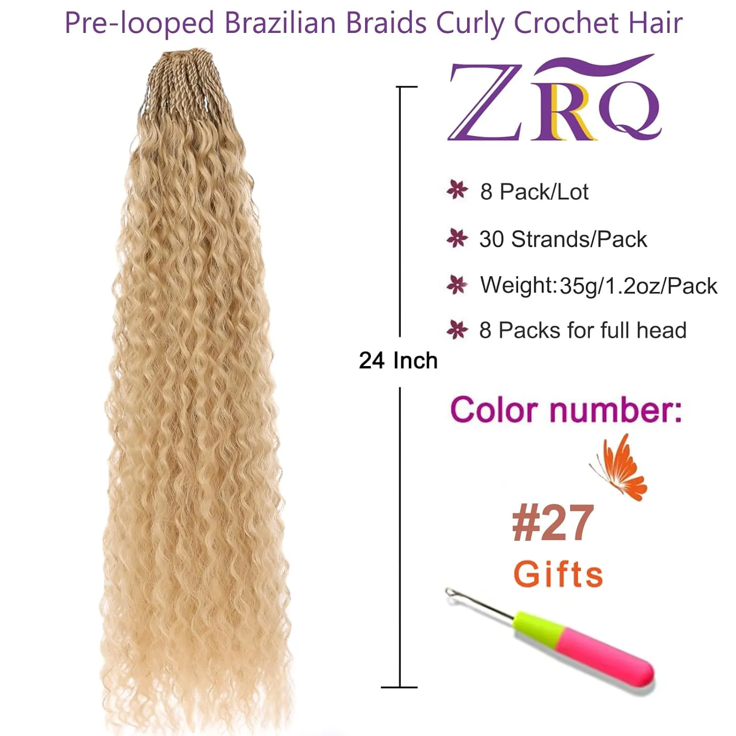 ZRQ Pre looped Micro Brazilian Braids Curly Crochet Hair 24 inch Water Wave Crochet Hair Afro Kinky Curly Blonde Braiding Hair Extensions Deep Wave Synthetic Crochet Hair For Women