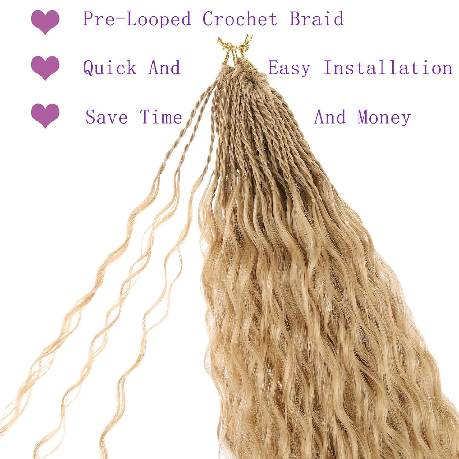 ZRQ Pre looped Micro Brazilian Braids Curly Crochet Hair 24 inch Water Wave Crochet Hair Afro Kinky Curly Blonde Braiding Hair Extensions Deep Wave Synthetic Crochet Hair For Women