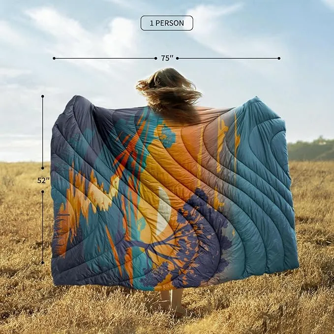 zzlamb Camping Blanket, Lightweight Cloak Puffy Down Alternative Travel Blanket, Portable & Windproof Warm Outdoor Blanket, Cozy Quilt Plane Car Picnic Hammock Beach Backpacking, 52x75in