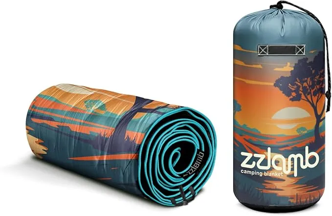 zzlamb Camping Blanket, Lightweight Cloak Puffy Down Alternative Travel Blanket, Portable & Windproof Warm Outdoor Blanket, Cozy Quilt Plane Car Picnic Hammock Beach Backpacking, 52x75in